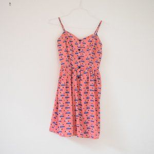 AUDREY 3+1 Pink Retro Car Printed Mini Sundress | Size S